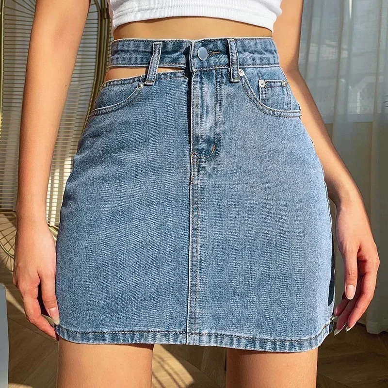 Mode Hoge Taille Split Wrap Hip Rok Vrouwen Zomer Slim Fit Denim Half-body Jurk Vrouwelijke Commuter Casual Trend streetwear