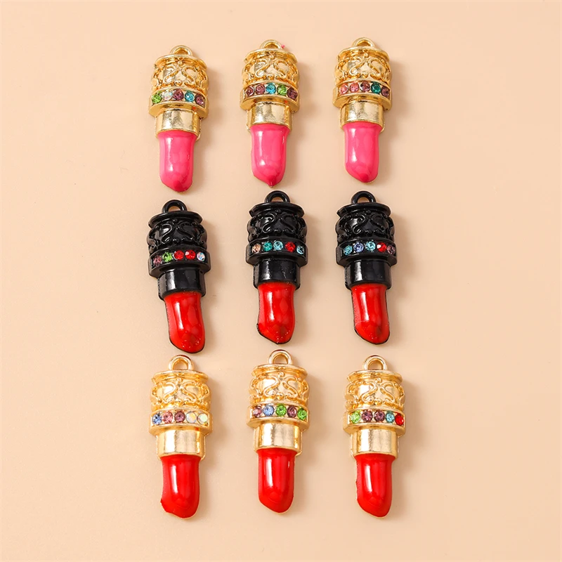 

20pcs 10x26mm Cute Enamel Red Lipstick Charms Pendants for Making Necklaces Earrings Bracelets DIY Crafts Jewelry Accessories