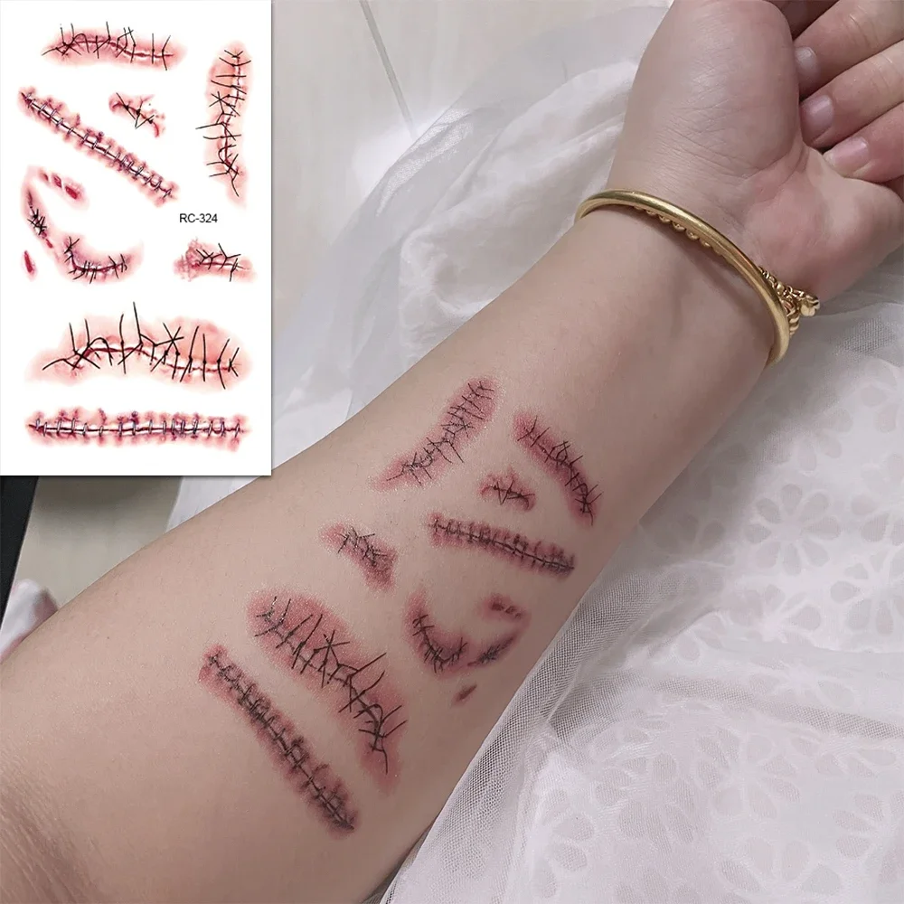 12 وشم مؤقت للبالغين في الهالوين، وشم رعب، وشم مؤقت للجرح الدموي، وتنكر الجسم والوجه، ومكياج مزحة، أ
