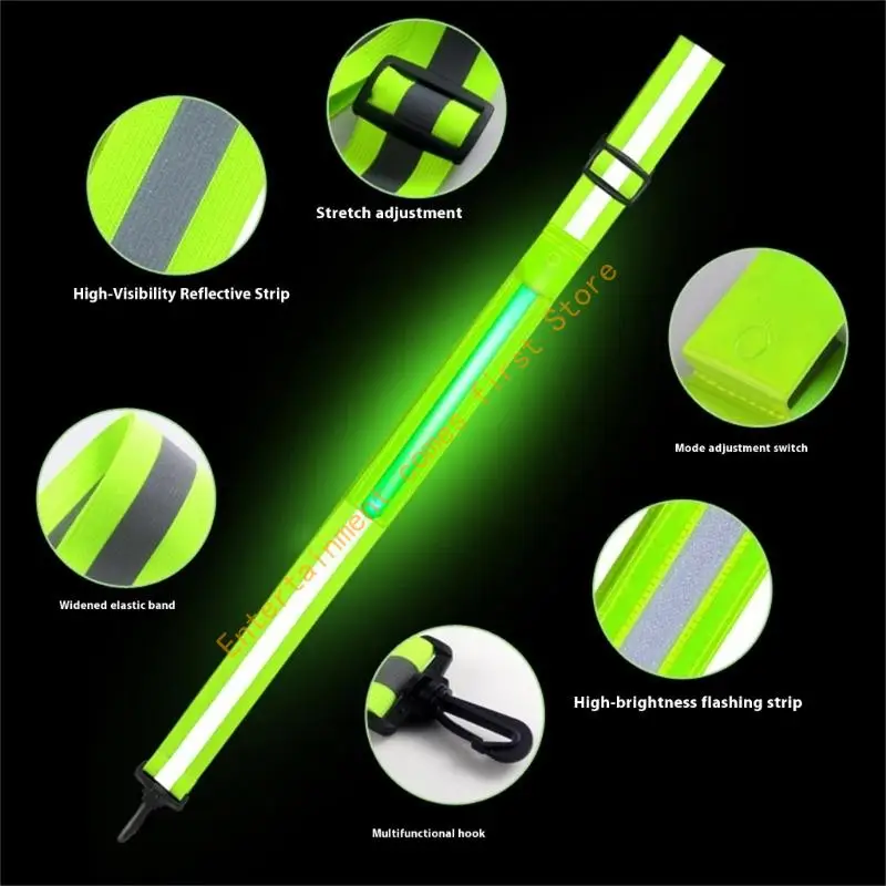 USB Rechargeable LED Reflective Belt 5 Light Color 3 Modes Reflective Sash for Night Running Walking Easy to Use 55KD