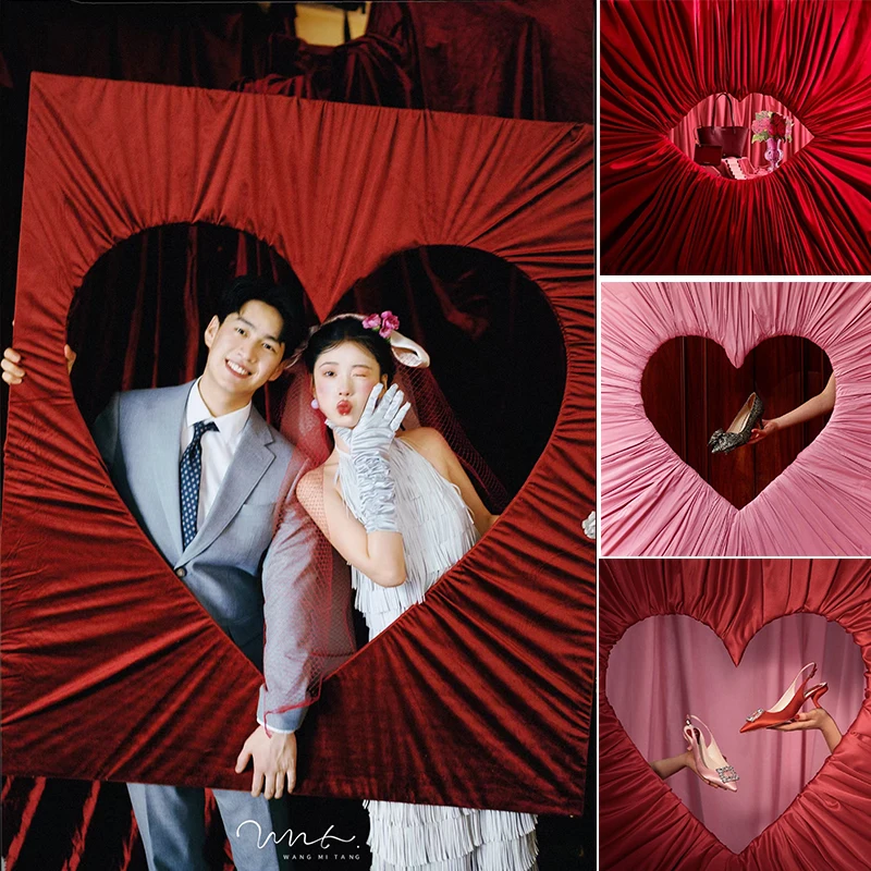 Hollow love board background wall cloth surface photo area clock in point party layout display activities decorative scenic