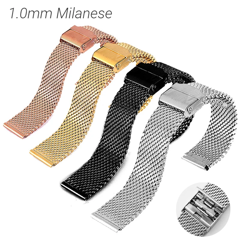 Double Security Buckle Stainless Steel Watch Band for Huawei for DW Watch 1.0 Wire Mesh with Milanese Braided Metal Strap