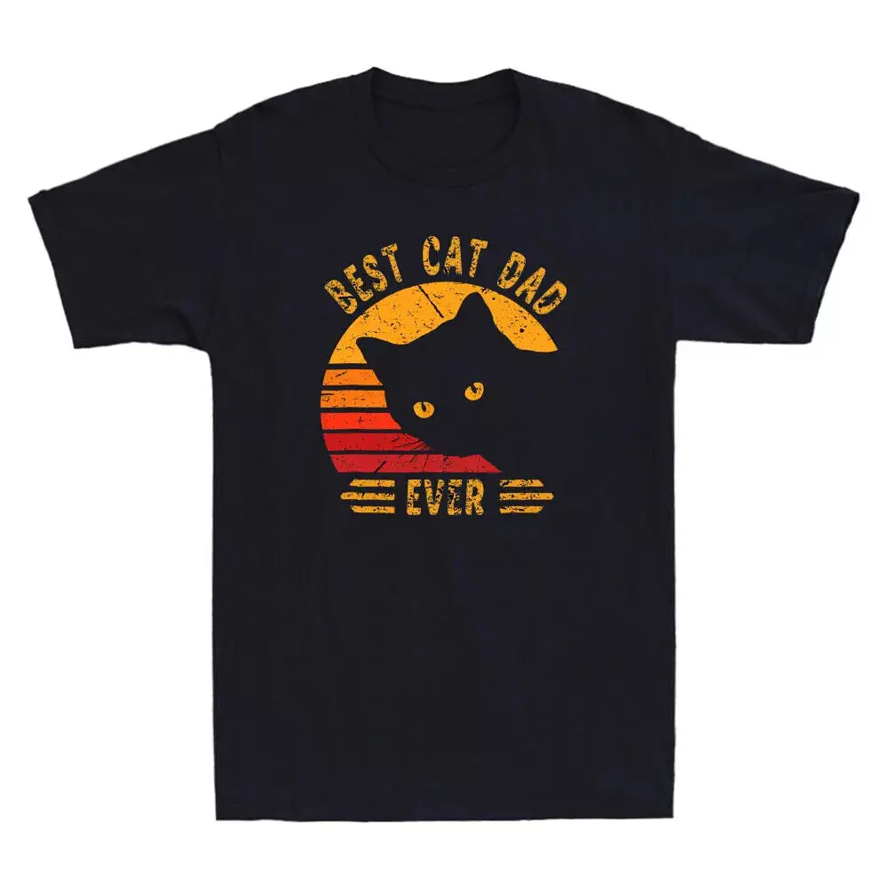 Vintage Best Cat Dad Ever Retro Sunset Men's T-Shirt Father's Day Gift for Dad