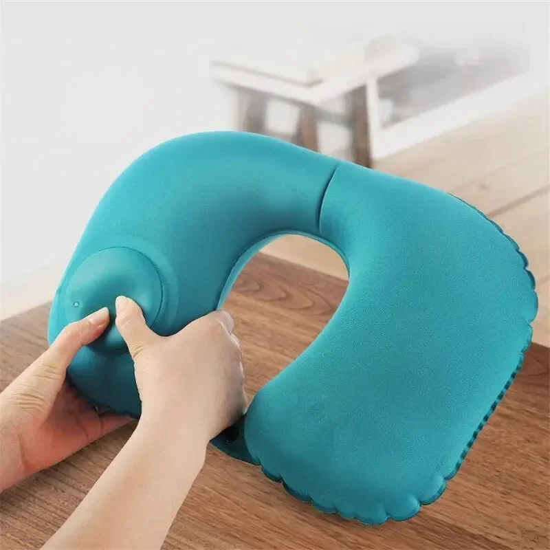 Cuscino per collo a forma di U cuscino gonfiabile automatico ad aria compressa cuscino ad anello per viaggi all\'aperto in auto in aereo