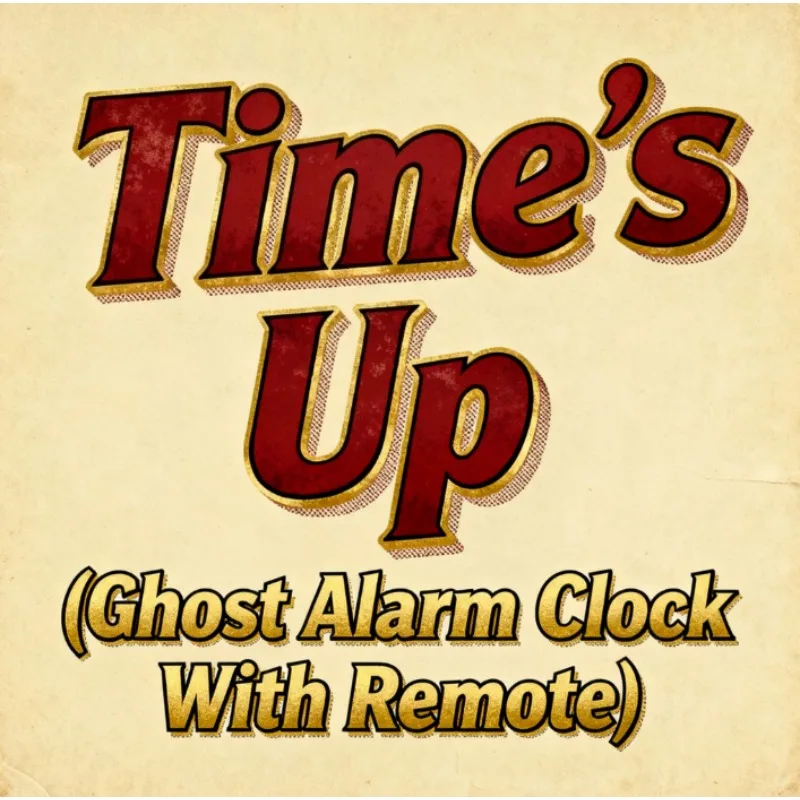 Time's Up (réveil fantôme avec télécommande), prédiction du magicien, illusion de scène en gros plan, gadgets, accessoires de mentalisme, tours de magie