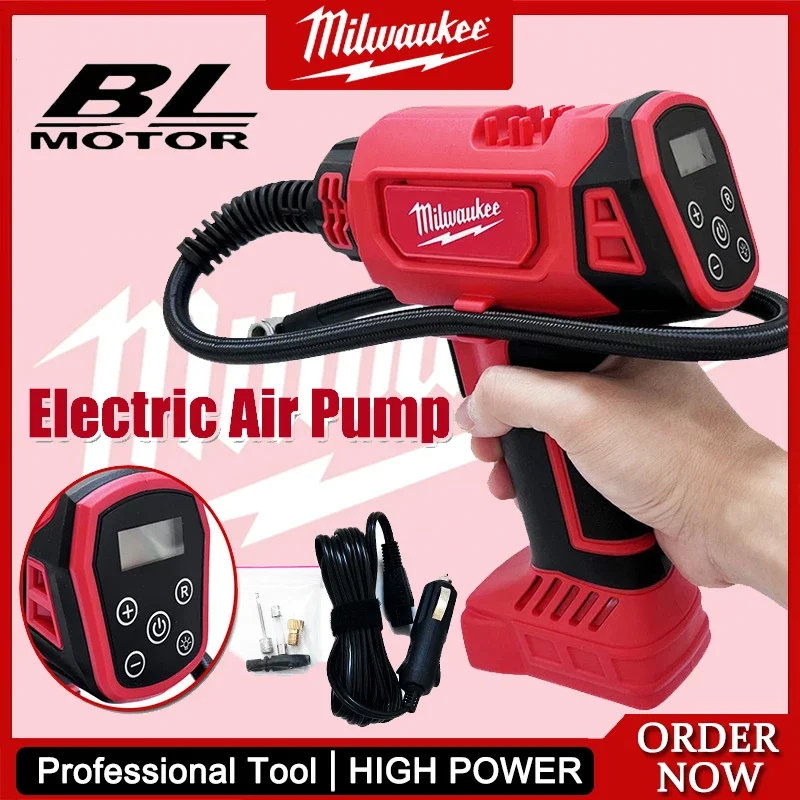 Milwaukee Cordless Portable Electric Air Pump Cordless Car Tire Automatic Inflator Handheld Air Compressor Power Tools For 18V