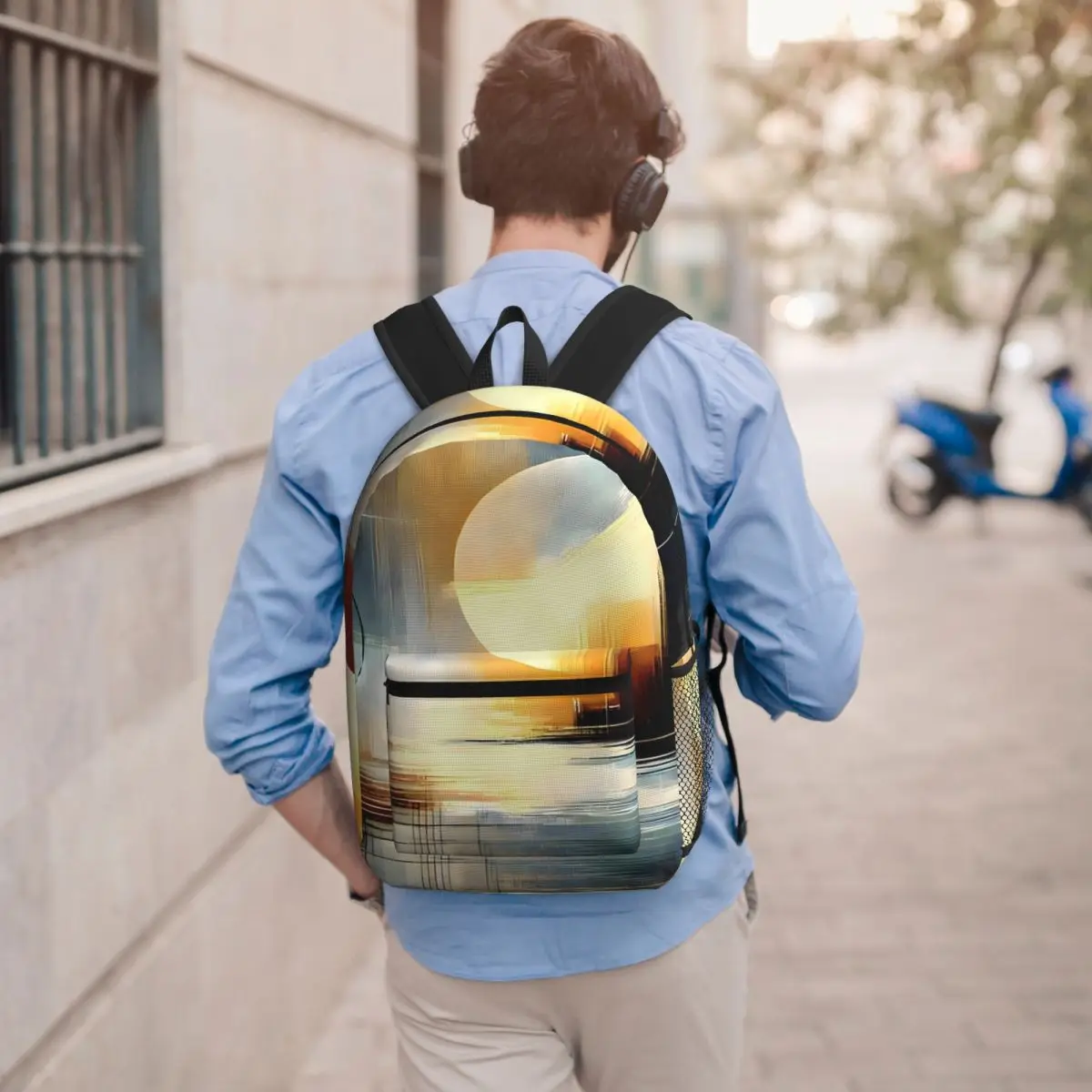

City By The Bay, Abstract Cityscape Contemporary Art Backpack Student BookBag Kids School Bag Laptop Shoulder Bags for Men Women