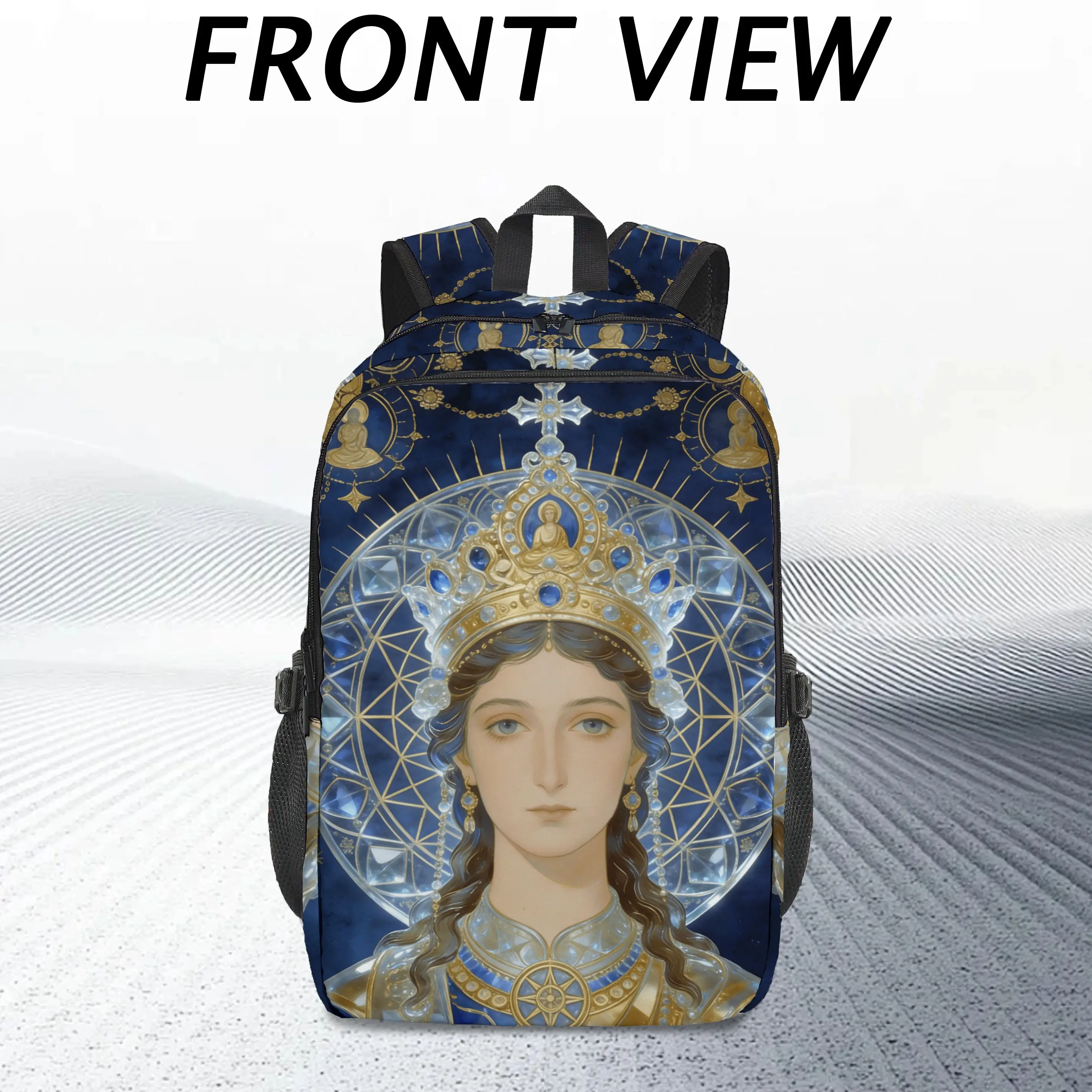 

1pc cold color religious art printed backpack, large capacity multi-compartment, suitable for leisure travel daily commuting