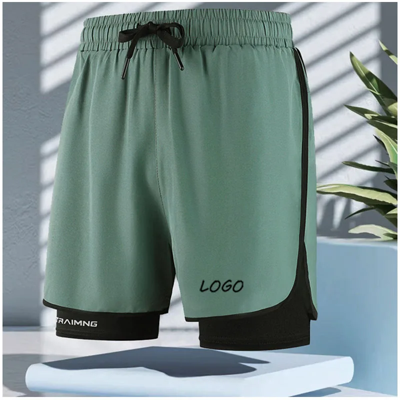 Men 2‑in‑1 Double Layer Athletic Shorts Summer Breathable Quick Dry Compression Liner Multi‑Functional Gym Shorts