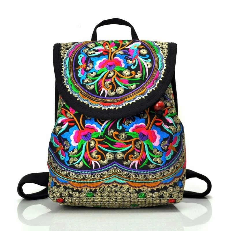 New National Embroidery Women Shopping Cover Backpacks!Nice Floral Embroidered Lady Bohemian Backrack Top-sale Canvas Backpack