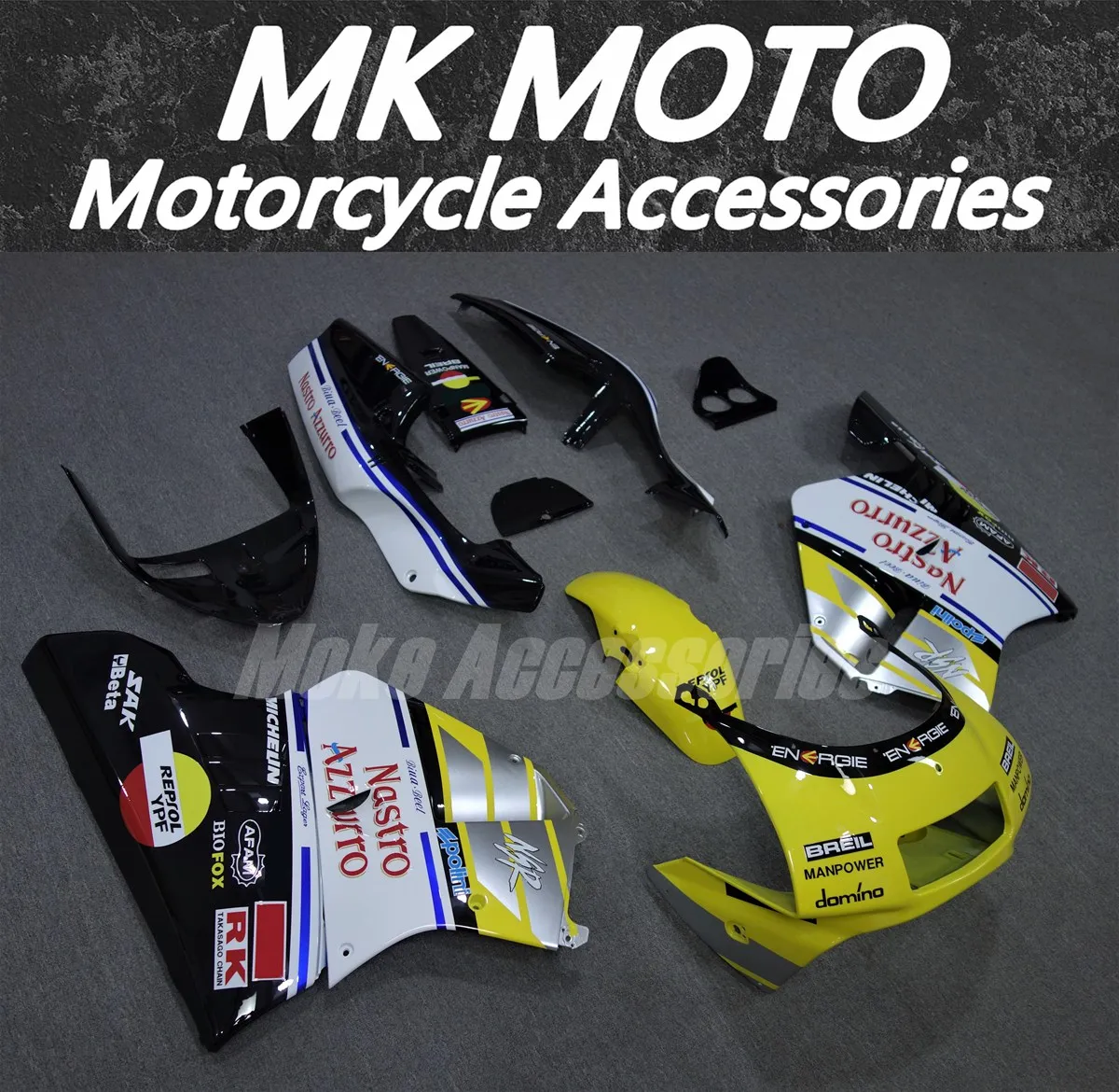 مجموعة انسيابية للدراجات النارية من Moke Moto مناسبة لـ NSR250 PGM3 P3 MC21 مجموعة هيكل السيارة عالية الجودة حقن ABS أبيض أصفر أسود