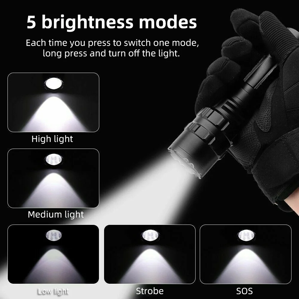 Professional LED Flashlight Torch Light USB Rechargeable For Electric Shocker Waterproof Hunting Lights Aluminum Camping Lamp