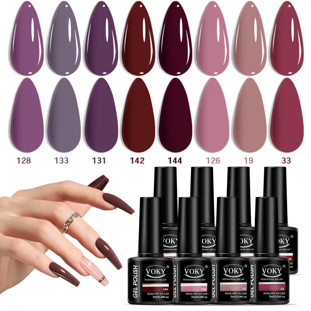 

Набор из 8 гелей для ногтей VOKY, подходит для ультрафиолетового/светодиодного отверждения, идеально подходит для девочек и женского маникюра своими руками