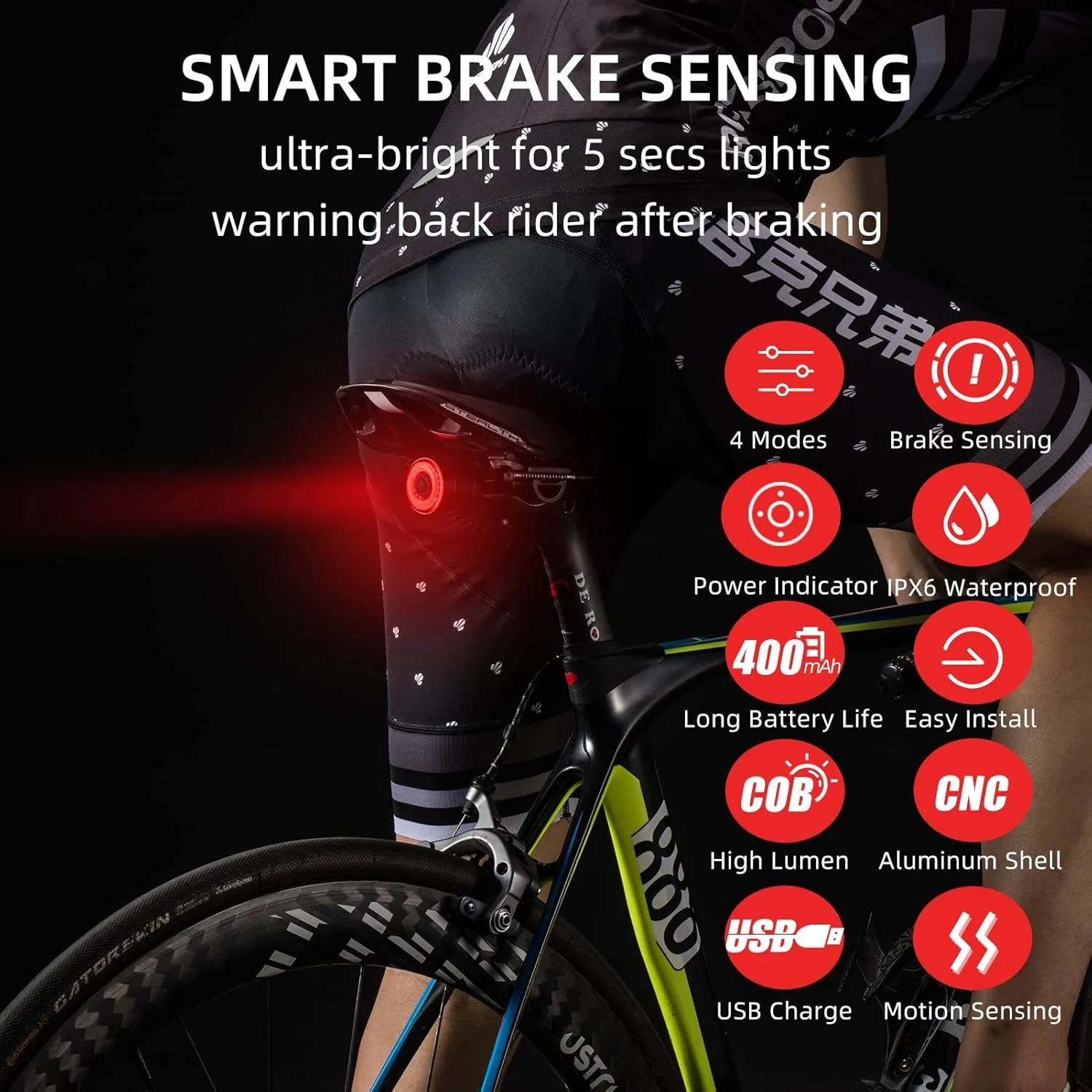 ROCKBROS Bicycle intelligent taillight, night riding automatic brake sensing taillight, mountain road taillight accessories