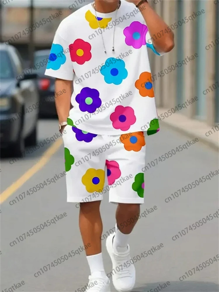 

Fashion 3D Print Flowers Short Sleeve TShirt Shorts Set Summer Outdoor Beach Casual Suit Unisex Tracksuit Oversized 2 Piece Set