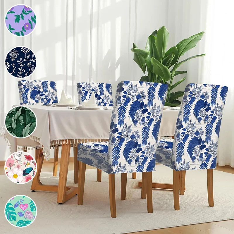 

Stretch printed dining chair cover, removable and washable anti-scratch seat cover, plant and flower pattern