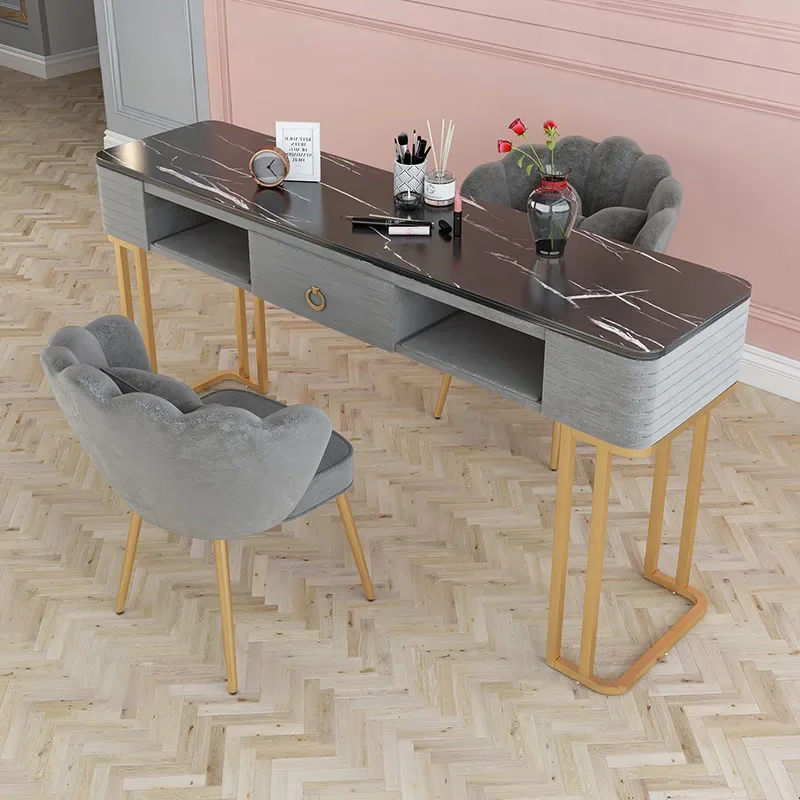 Modern Minimalist Nail Tables Manicure Shop Table and Chair Set Light Luxury Single Double Professional Manicure Table Chair U