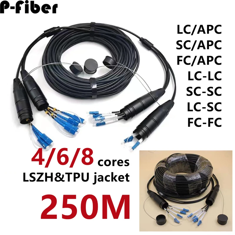 Patchcord corazzato 250m 4/6/8 core outdoor LC SC FC APC SM LSZH TPU DVI connettore impermeabile CPRI jumper estensore in fibra ottica