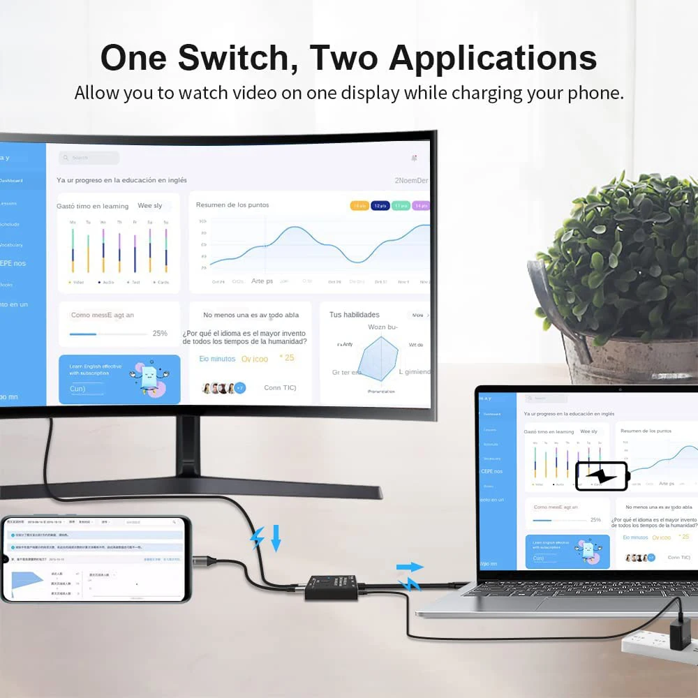 100W USB C Two-way Switcher Type-C Splitter 2x1/1x2 Bi-Direction KVM Data Video Switcher 8K For Computer Monitor Multiple Source