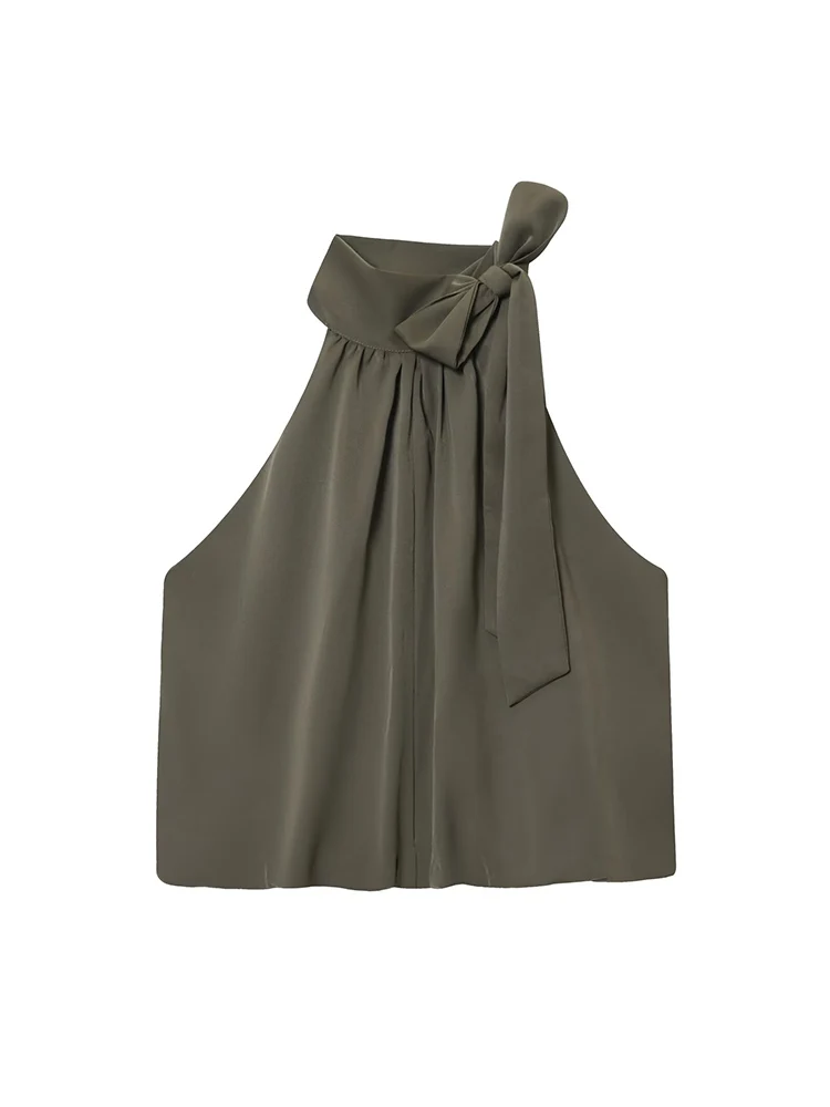 TFMLN جديد إمرأة القوس الدانتيل الرسن تانك القمم بلون أكمام Ruched القمم أنيقة سيدة الموضة عادية مفتوحة الكتفين القمم