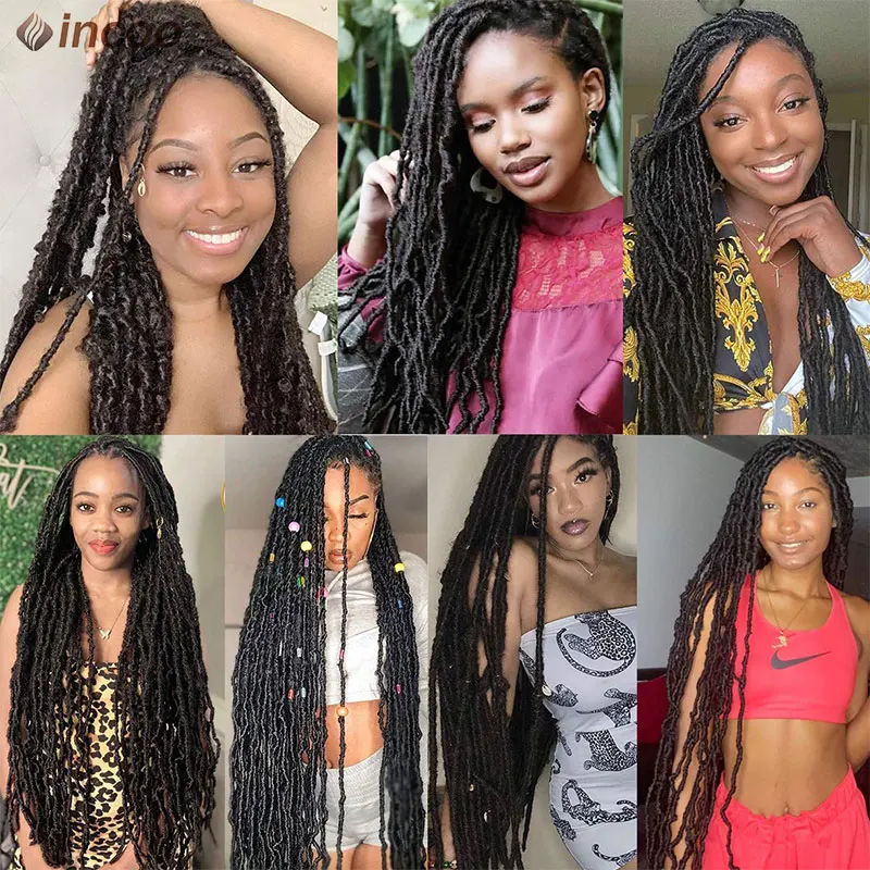 Synthetische Super Lange 40 ''Vlinder Faux Locs Pruiken Gevlochten Full Lace Front Pruiken Box Vlechten Draaien Dreadlocks Pruik Voor Zwarte Vrouwen