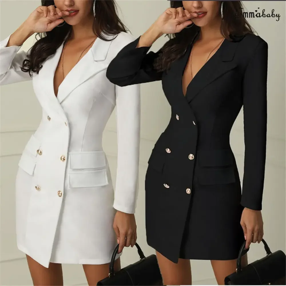 Elegant Women's Dress Office Casual Blazer Loose Suit White Black Spring Summer Ladies Fashion