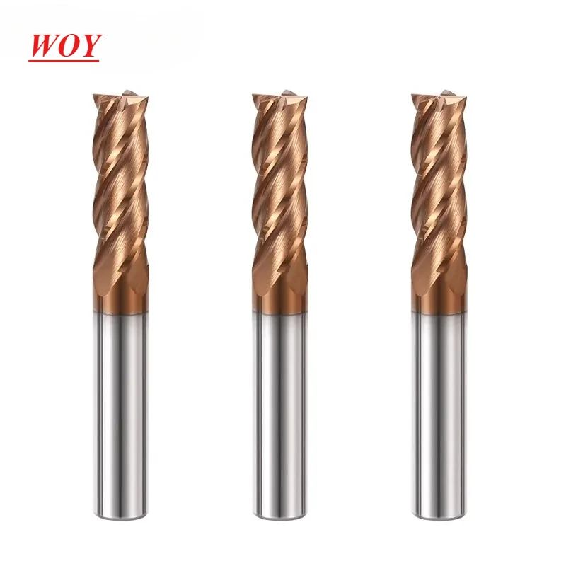 

WOY Tungsten Steel Carbide 1.0-12.0mm Bronze Milling Cutter CNC Machinery Machining Center 4-Flute Flat Bottom End Mill Tools