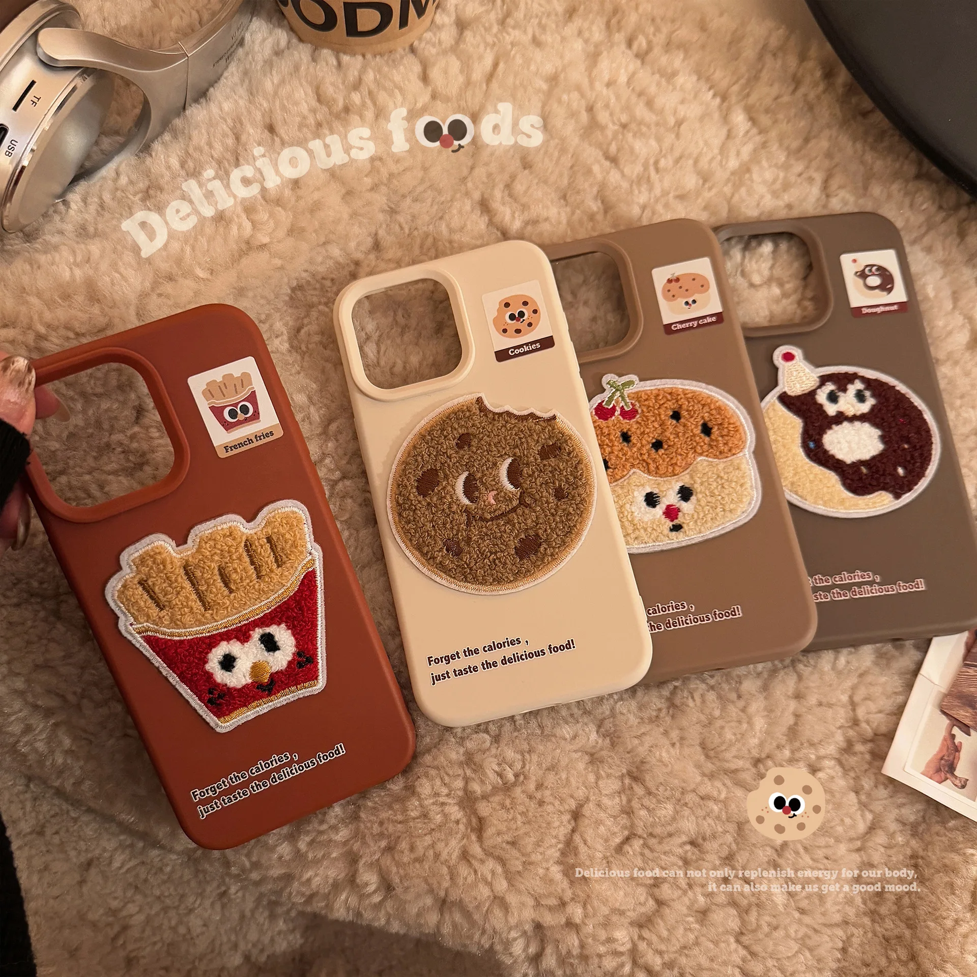 Koreanische Fast Food Pommes Frites Keks Plüsch Stickerei Handyhüllen für iPhone 17 16 14 15 13 12 Pro Max stoßfeste Softcover