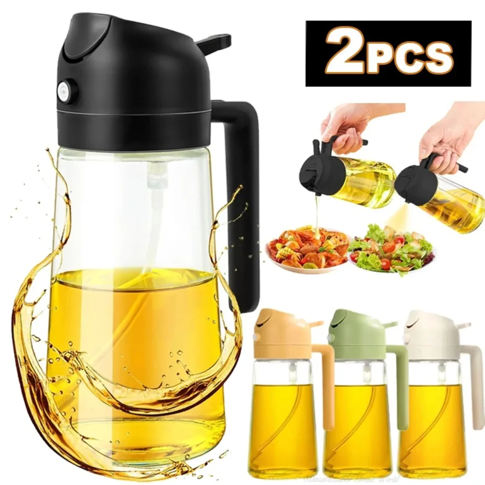 500ML 2-in-1 Dual-Use Kunststoff-Olivenölsprüher und -Spender, Sprüh- und Gießflasche, Essig-Sprühflasche für Heißluftfritteuse, BBQ, Salat, Küchenwerkzeuge