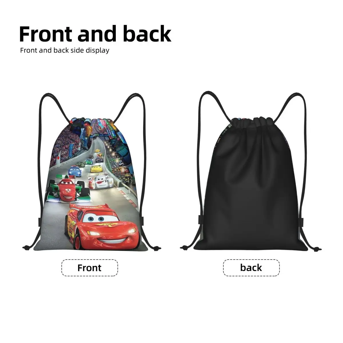 Custom Night Ride Lightning McQueen Drawstring Backpack Sports Gym Bag for Women Men Cars Racer Shopping Sackpack