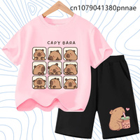 Anime Capybara Cartoon Toddler Baby 2-12 Year Boys Girl Clothes Tracksuit Sportswear Casua MINISO Kids T-Shirt Shorts 2Pc/Sets