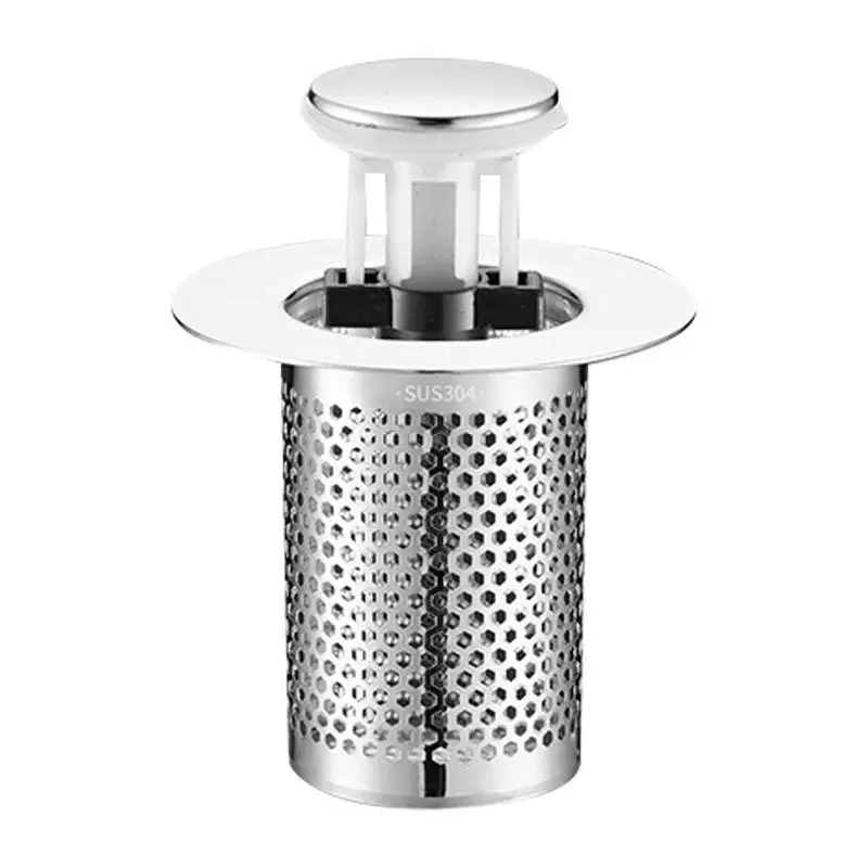 Stainless Steel Floor Drain Filter Washbasin Leak Plug Stainless Steel Odor Proof Bouncing Core Drains Hair Catcher Sink Drain