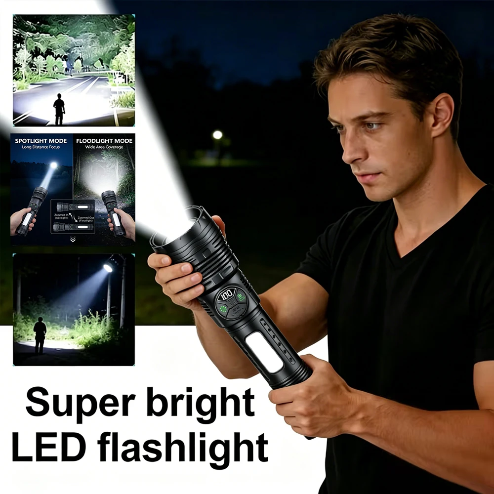 

Super Bright LED COB Flashlight USB Rechargeable Torch with 6 Lighting Modes Waterproof Large Flashlight for Outdoor Explore