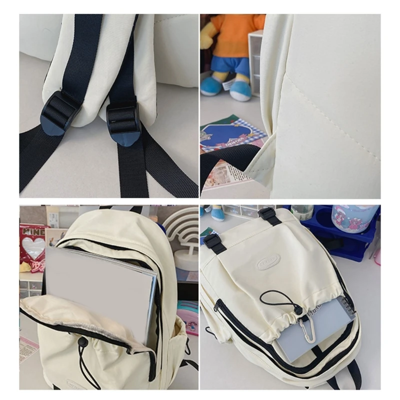 Nylon Backpack for Teens and Adults Solid Color Drawstring Front School Book Bag