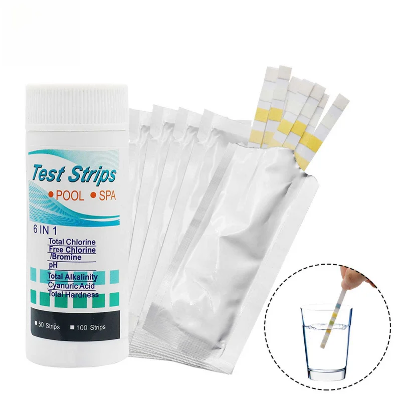 

50pcs Multipurpose 6 in 1 Chlorine PH Test Strips SPA Swimming Pool Water Tester Paper Hardness Tool Aquarium test paper