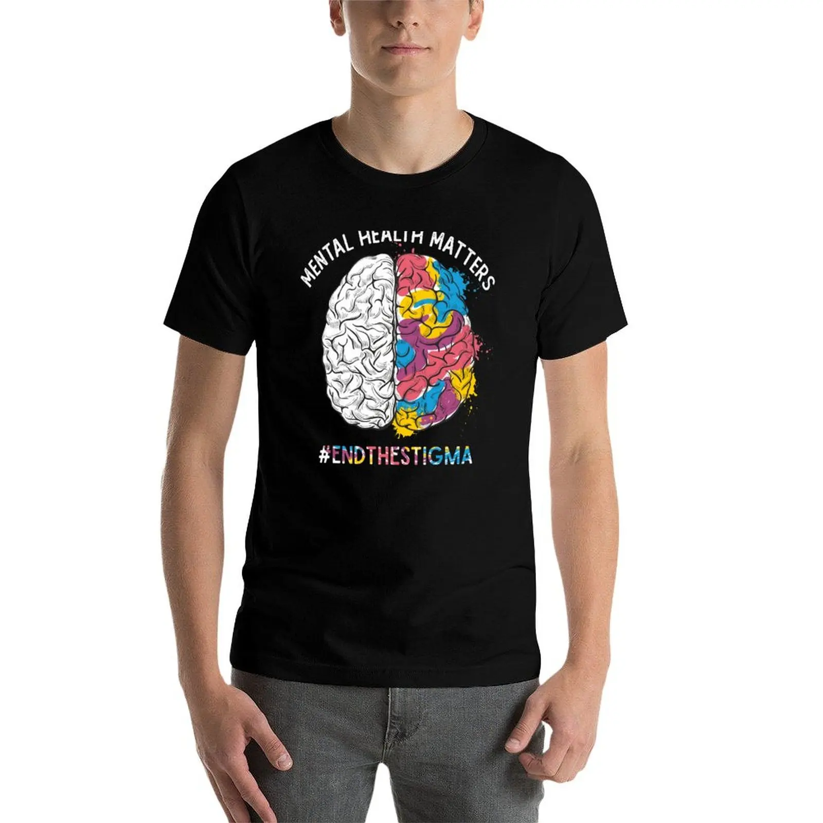 

Mental Health Matters Brain Rainbow End the Stigma Awareness Month T-Shirt essential t shirt g man t shirts for men T-Shirt