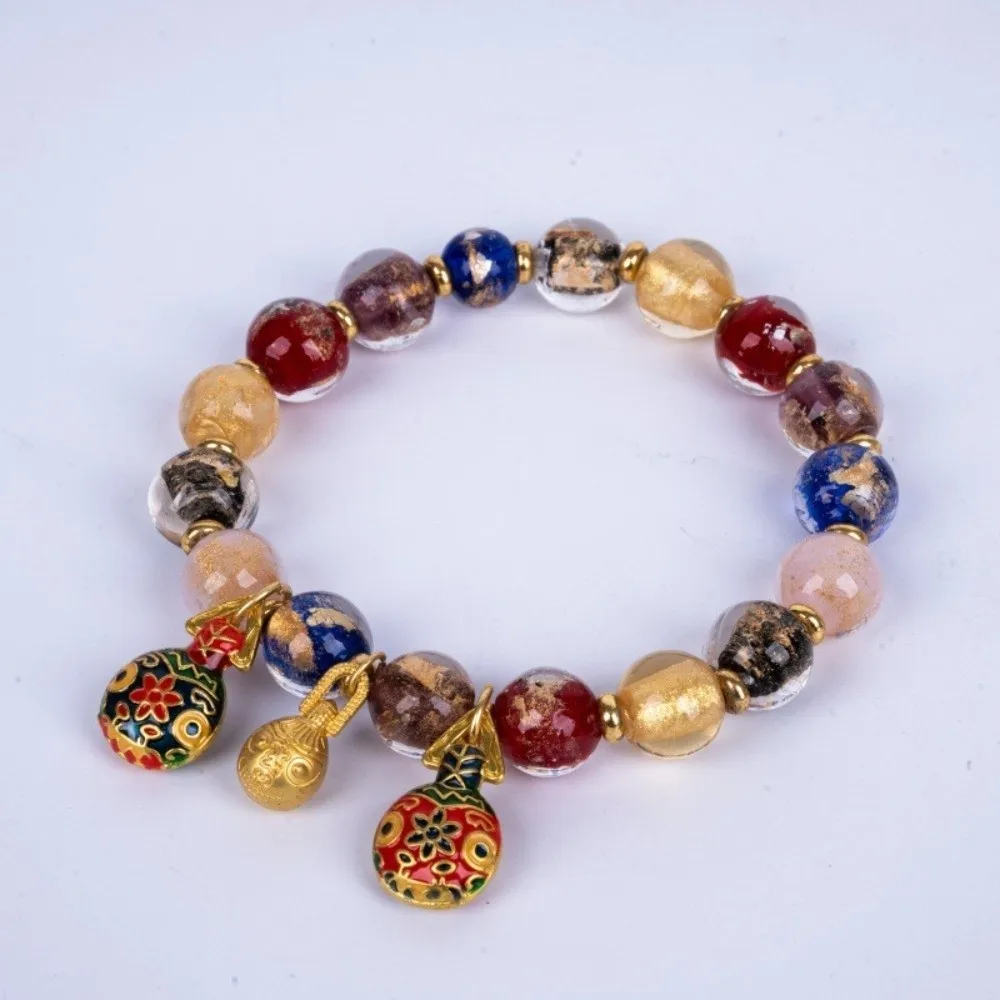 Good Luck Glass Bead Bracelet Colorful Enamel Lightweight Prayer Bracelet Vintage Adjustable Lucky Charm Bracelet Daily Use