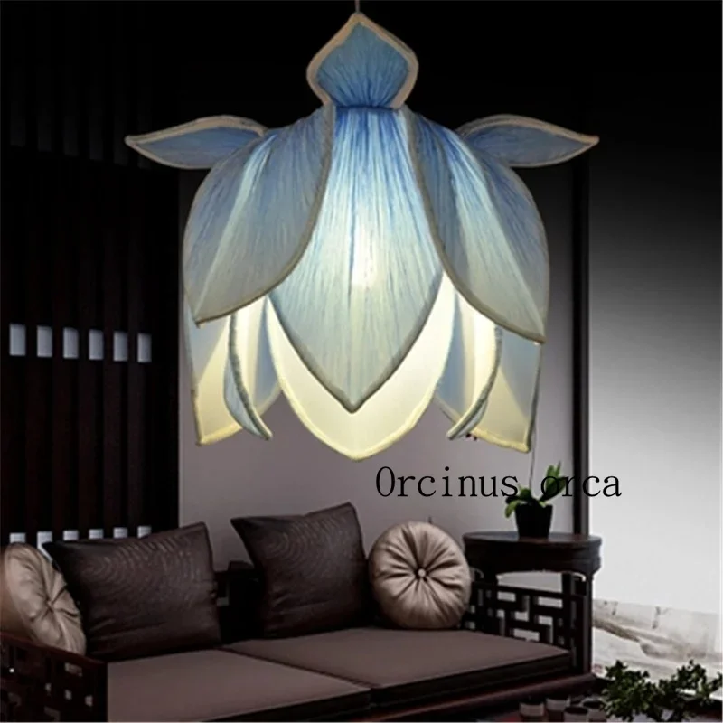 The new Chinese classical imitation cloth pendant  lamp Temple teahouse creative restaurant Yoga lotus lamps