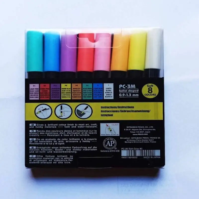 UNI Acrylic Marker Pen POSCA 8 Colors Set Line Width 0.7-15mm Multiple Choices Art Supplies Suitable Painting Graffiti Coloring