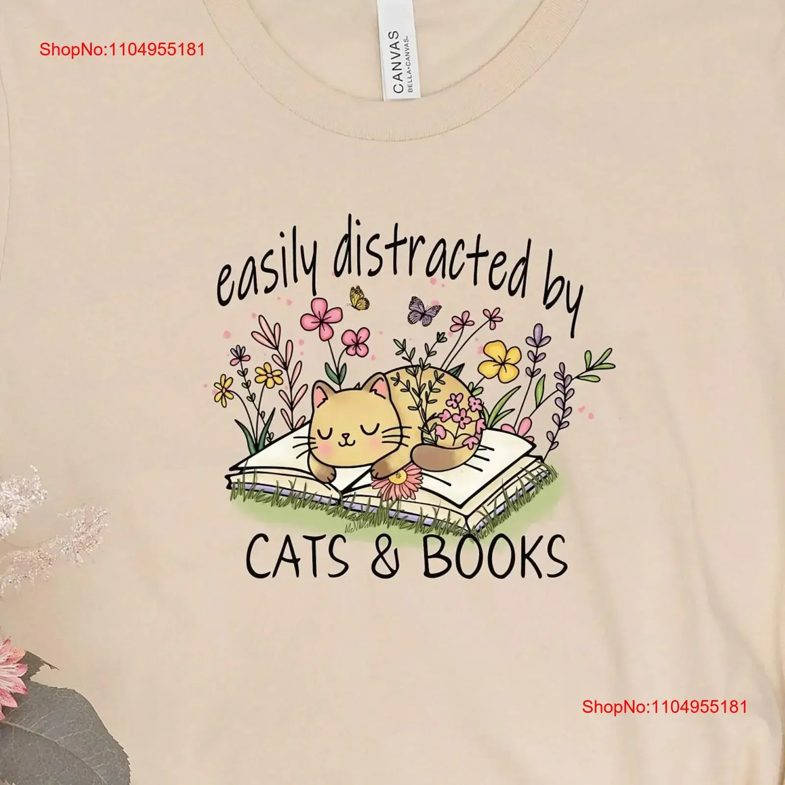 

Easily Distracted by Cats and Books Trendy T Shirt Cat Book for Women Lover Readers Bookish Merch Spicy vintage Washed Stylish