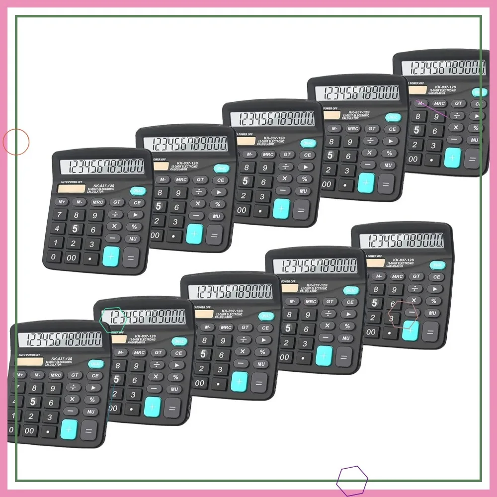 

12-Digit Dual Power Desktop Calculator with Large LCD Display and Big Sensitive Buttons (Black, 10-Pack)