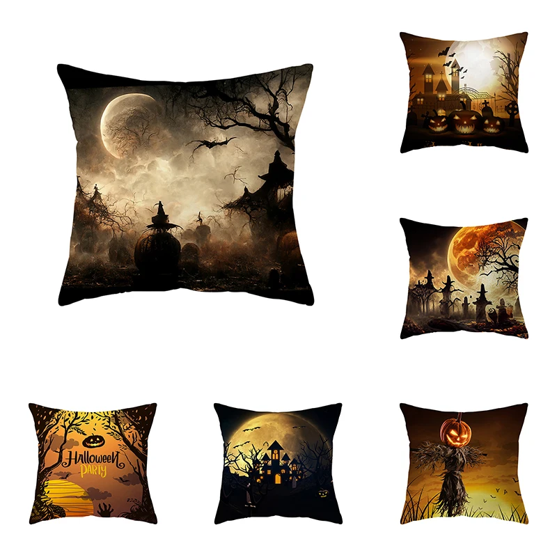 

Devil Pumpkin Throw Pillow Cover Witch Halloween Theme Sofa Chair Bed Cushion Home Decor