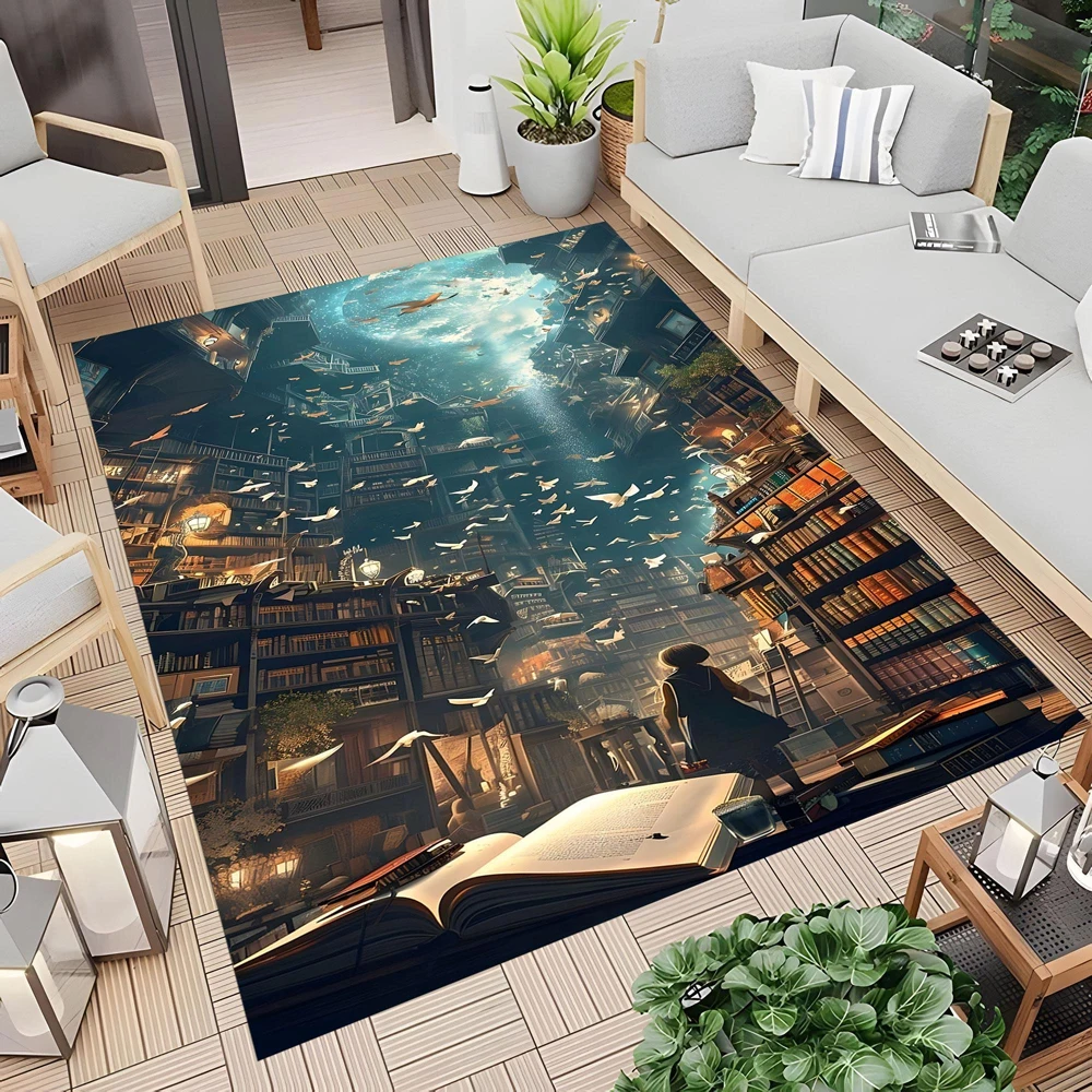 Enchanted Tree Library Art Area Rug Magical Book Inspired Floor Carpet for Living Room Bedroom Whimsical Home Decor