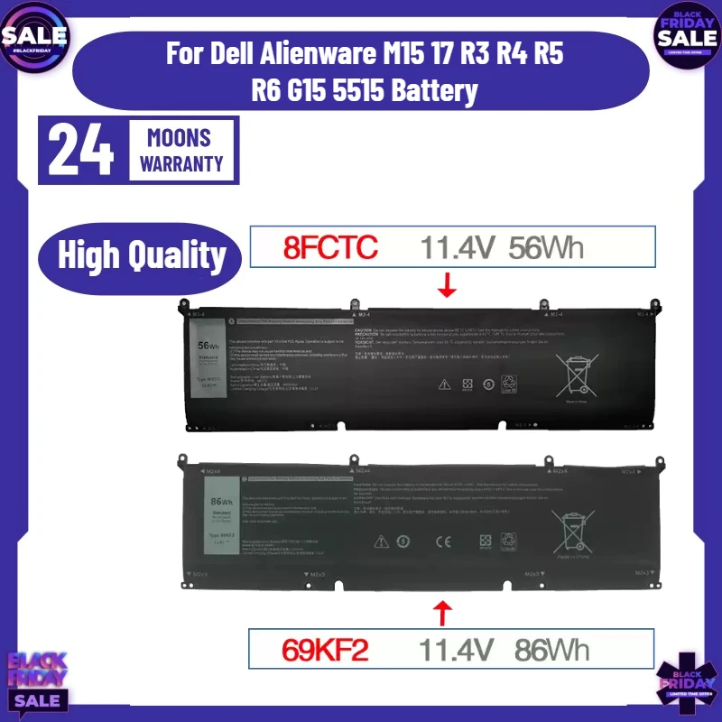 69KF2 8FCTC Laptop Battery for Dell Alienware M15 17 R3 R4 R5 R6 G15 5515 Battery