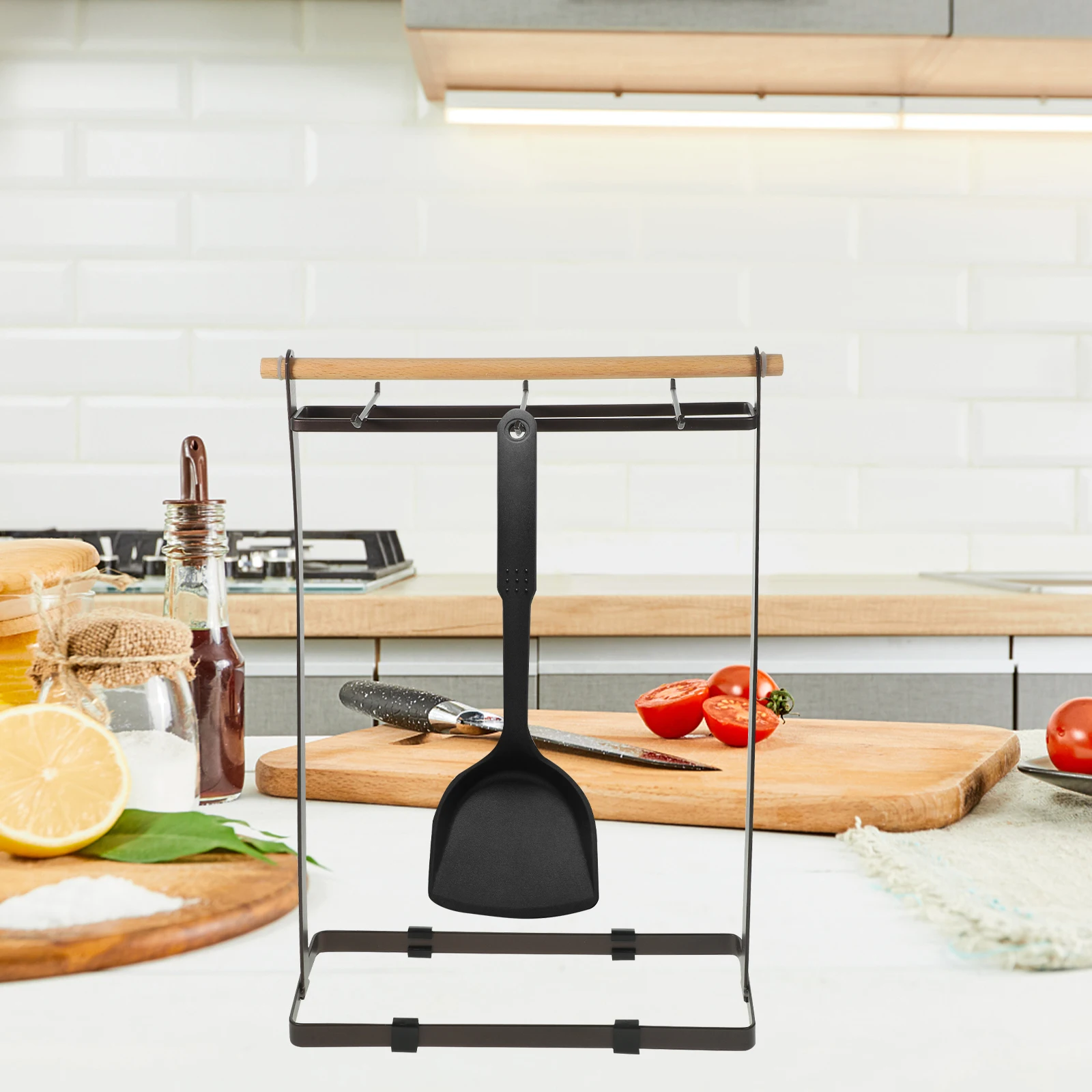 

Wooden Pot Spoon Holder Rack Iron Material Kitchenware Storage ganizer With Hooks For Spatulas LadlesSpoons
