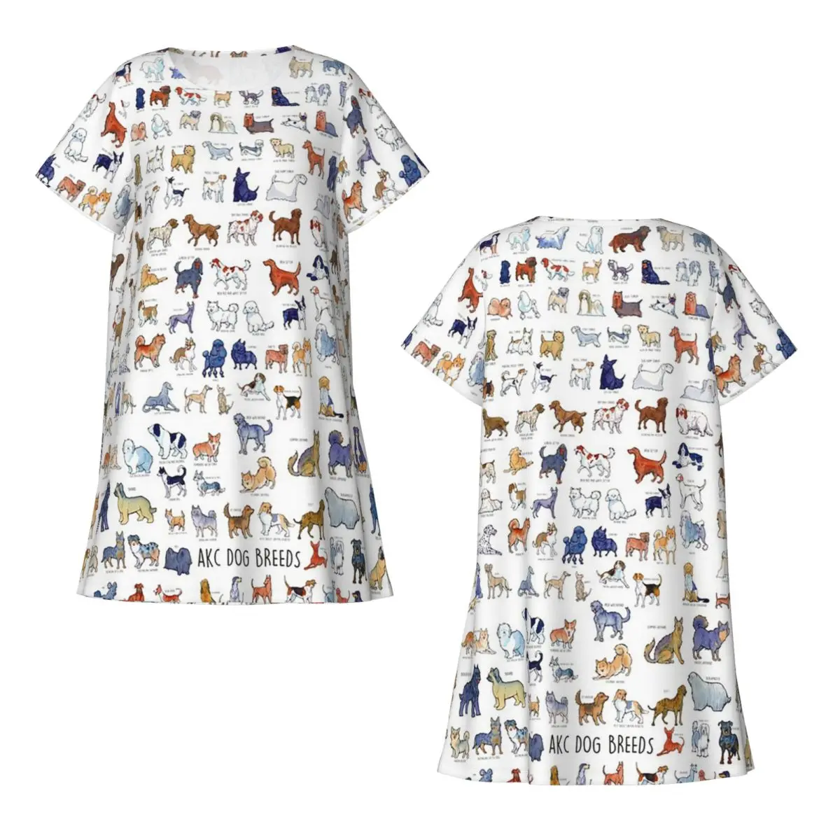 Custom Every AKC Dog Breed Short Sleeves Nightdress For Sleeping Sleepshirts Women Short Sleeve Nightgowns Loose Pajama Dress