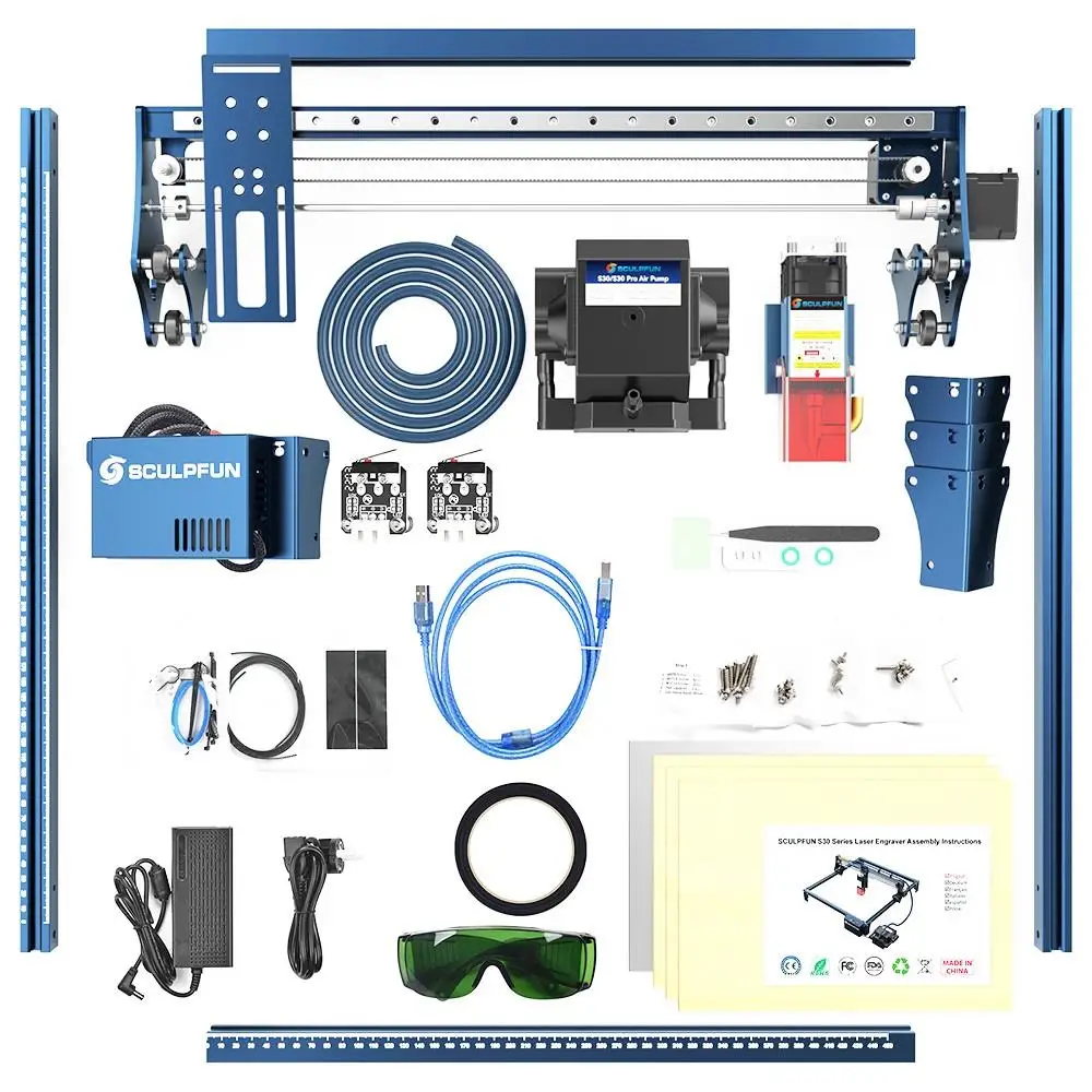 SCULPFUN-cortador de grabado láser S30 Pro MAX, placa base de 32 bits, asistencia de aire automática, enfoque láser, 5-20W, 0,06x0,08mm