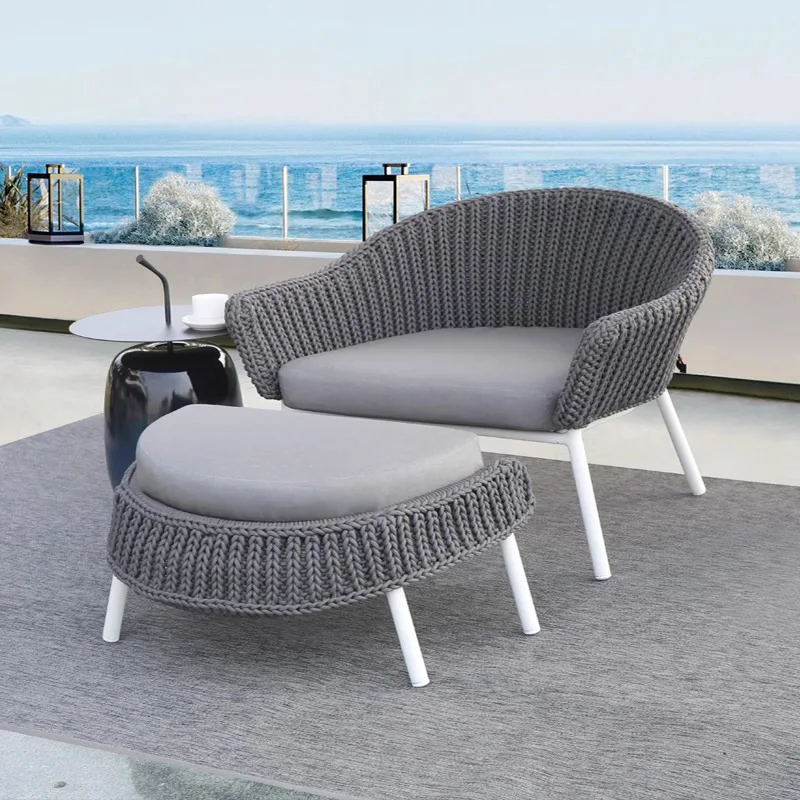 Outdoor braided sofa combination, foot pedal, waterproof and sunscreen, outdoor leisure, garden courtyard, balcony villa