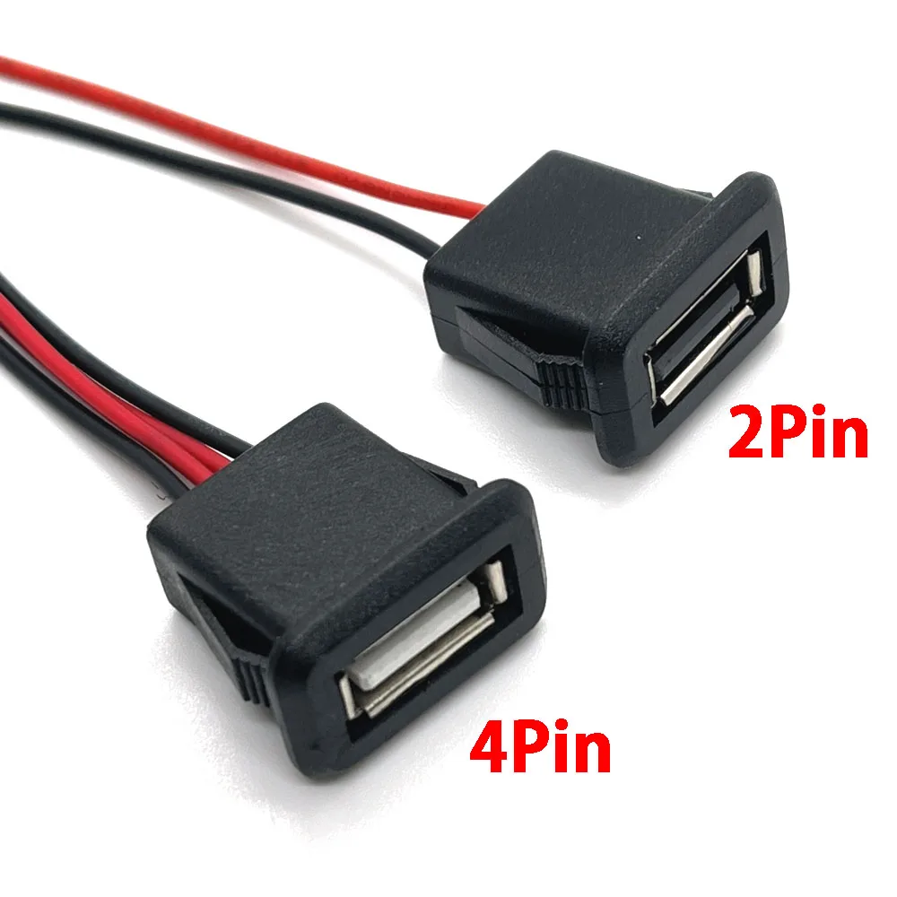 1pc 2wire 4wire USB 2.0 Female Power Jack USB-A 2Pin 4Pin Charging Port Connector With 4Pin data transmission USB Charger Socket