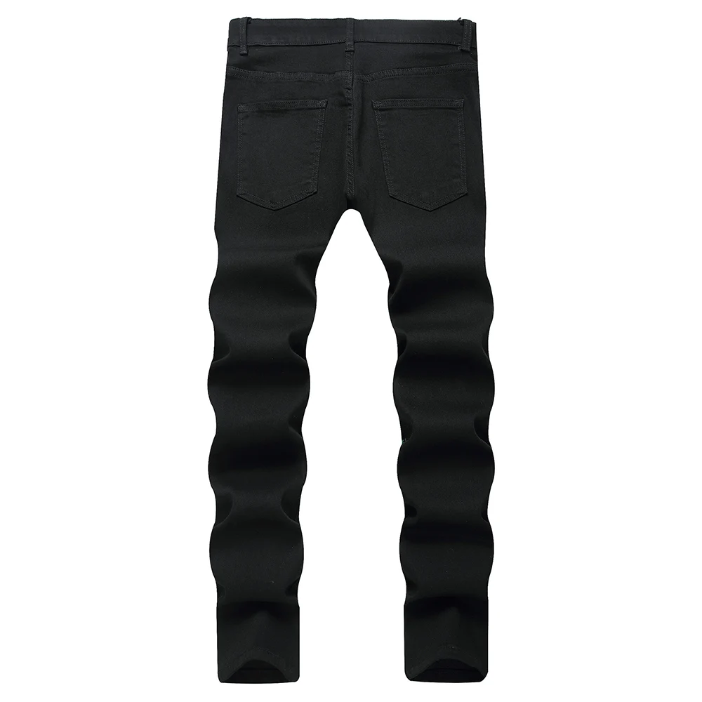 Men's Skull Print Jeans Gothic Black Stretch Spandex Denim Pants Punk Hip Hop Slim Straight Trousers view 2